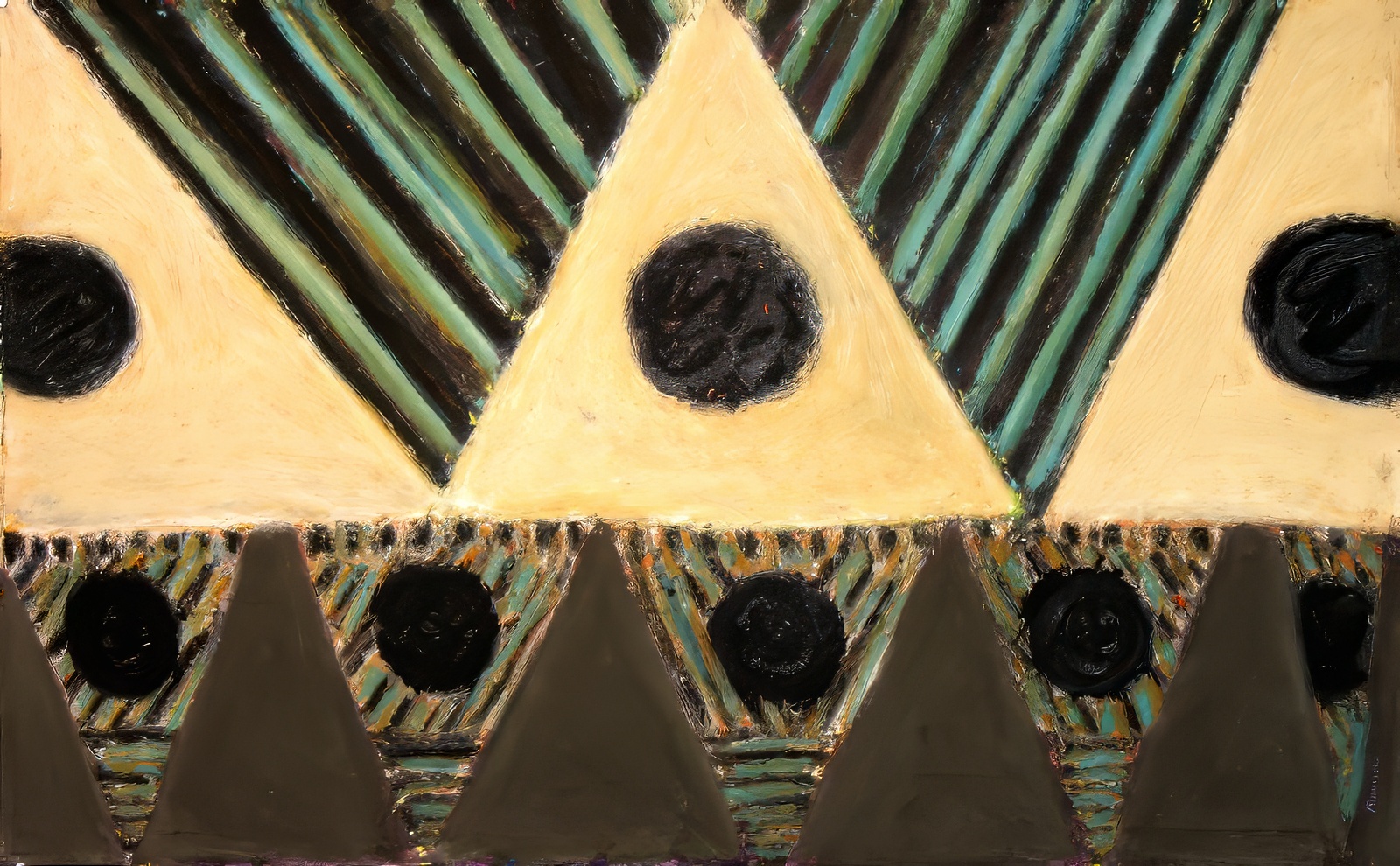 Ochre Pyramids  Oil Bar, Aluminum Screening,