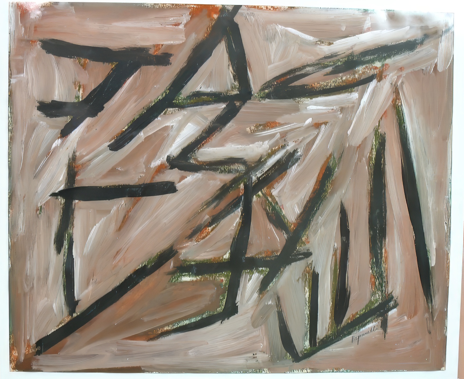 Expressionist Black Strokes over Burnt Sienna Ground