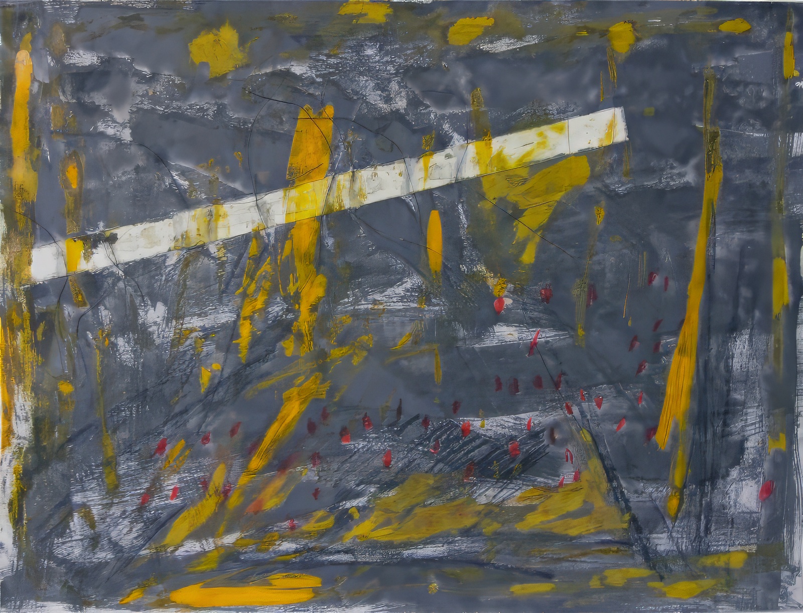 Orange with Tape. Mixed Media (acrylic, ink, tape/ wire) on paper