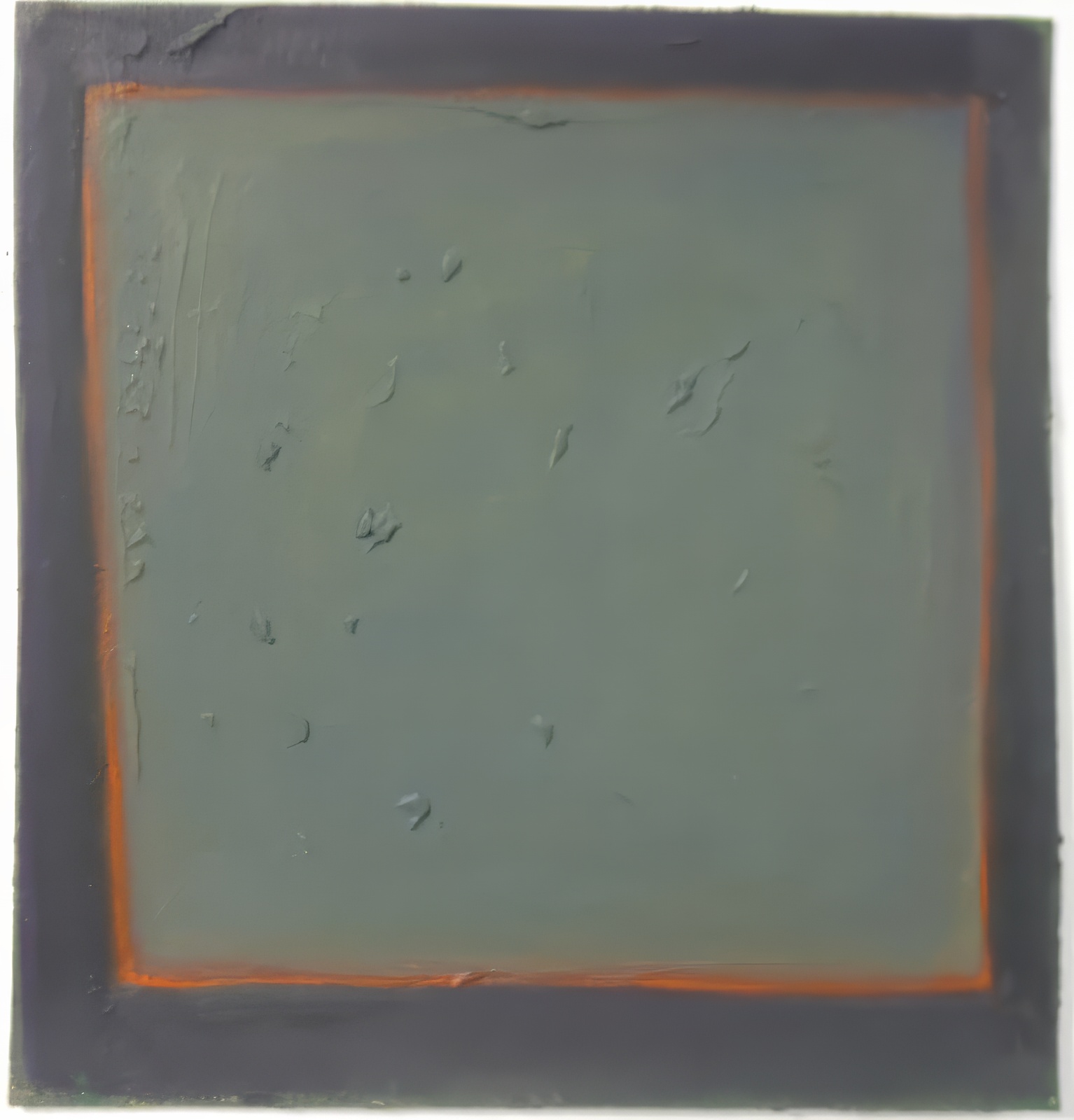 Green Square / Red Edge.  Oil on Paper (uneven cut) 15"x14"