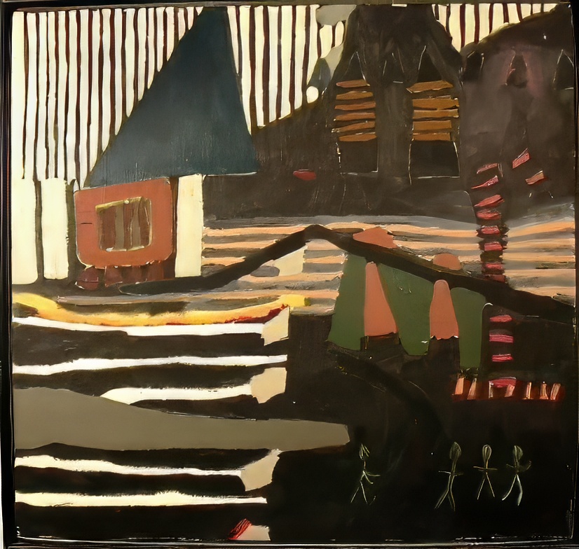 Landscape with Black River and Stick Men   February, 1982