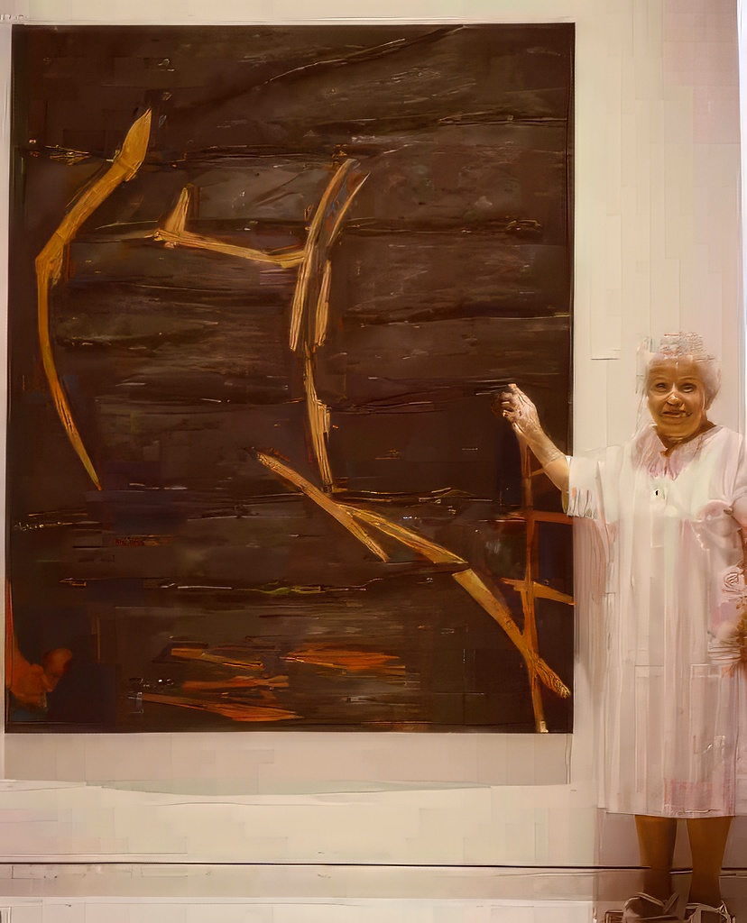 Mom with my piece at the Museum of Art