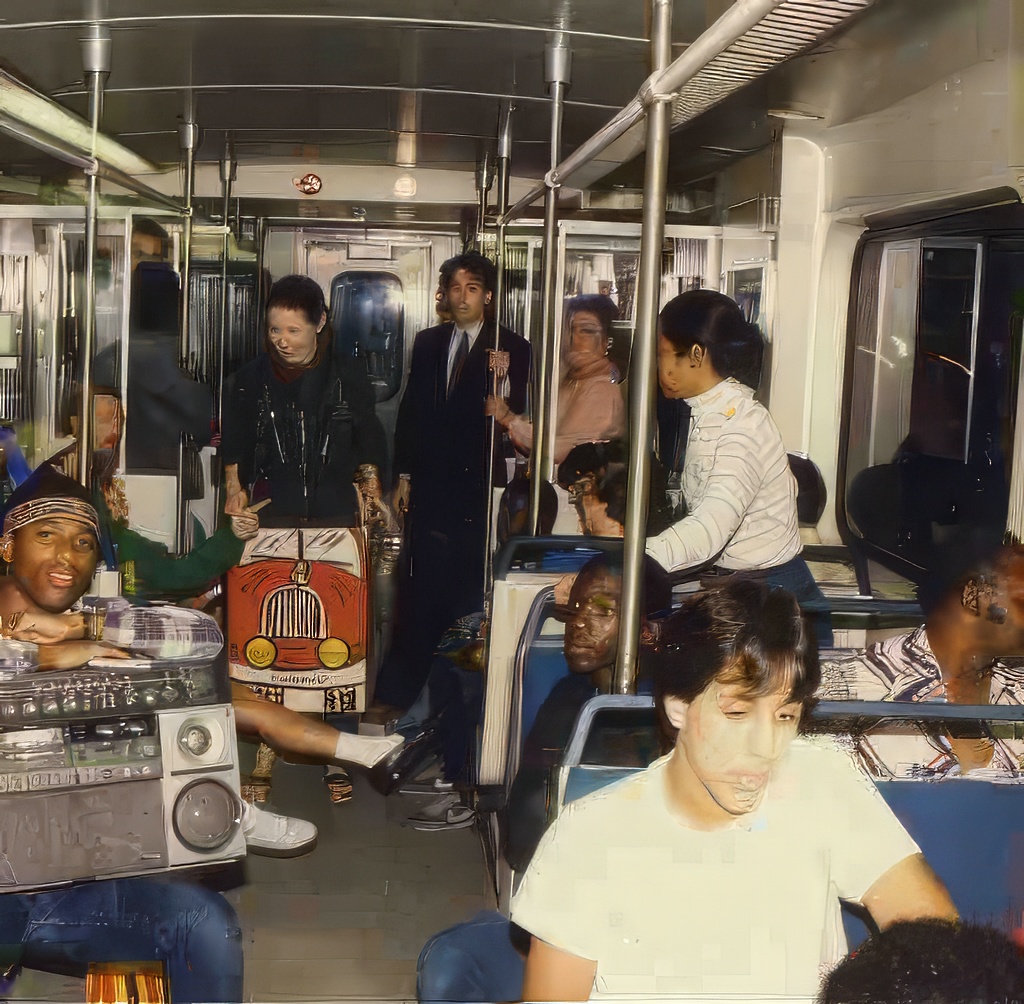 Metrorail Station, Miami (opening week, c. 1985) Nada group rode on the metrorail with our art invasion.