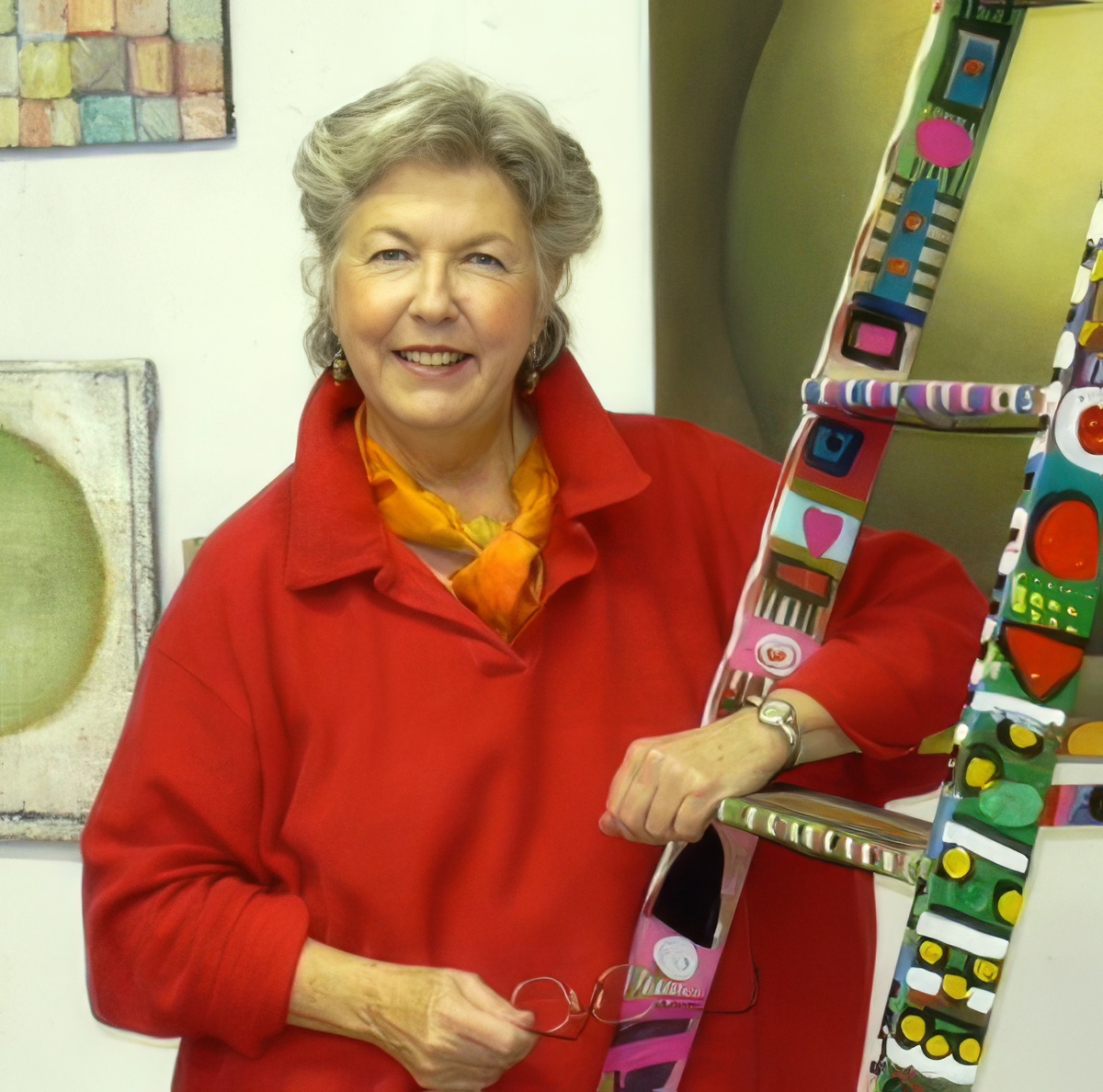 Janet with a large canvas